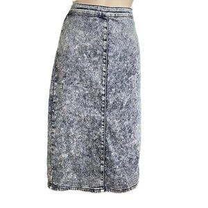 Vintage Denim Blue Jean Pencil Skirt u Size Large Stretch Factory Distressed Den
